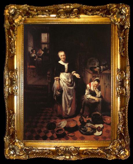 framed  MAES, Nicolaes Interior with a Sleeping Maid and Her Mistress, ta009-2